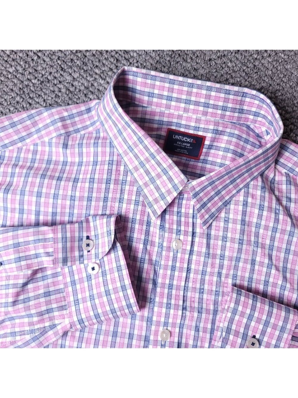 UNTUCKit  Shirt Mens 2XL Slim Pink Plaid Button Long Sleeve Cotton